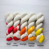 Just the Tip- customizable Hand dyed Assigned color pooling yarn - white with contrast color