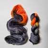 Jack O Lantern -Halloween collection - Hand dyed yarn, Fingering Weight, assigned color pooling -grey black and florescent orange glows in black light