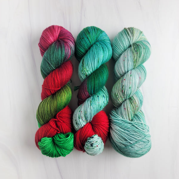 Christmas Mixed Fade Set - three 100g skeins of Hand dyed - yarn set
