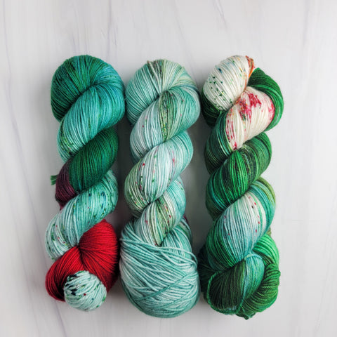 Christmas Greens Fade Set - three 100g skeins of Hand dyed - yarn set