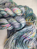 Low Tide - Hand dyed Variegated yarn -  Fingering to bulky- blue grey with pink orange yellow aqua speckles