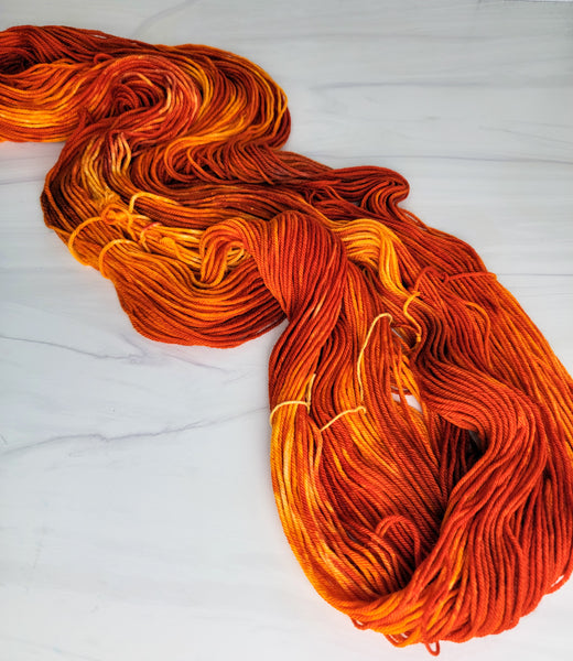 Fire - Hand dyed tonal solid yarn - Merino Fingering lace dk worsted bright orange