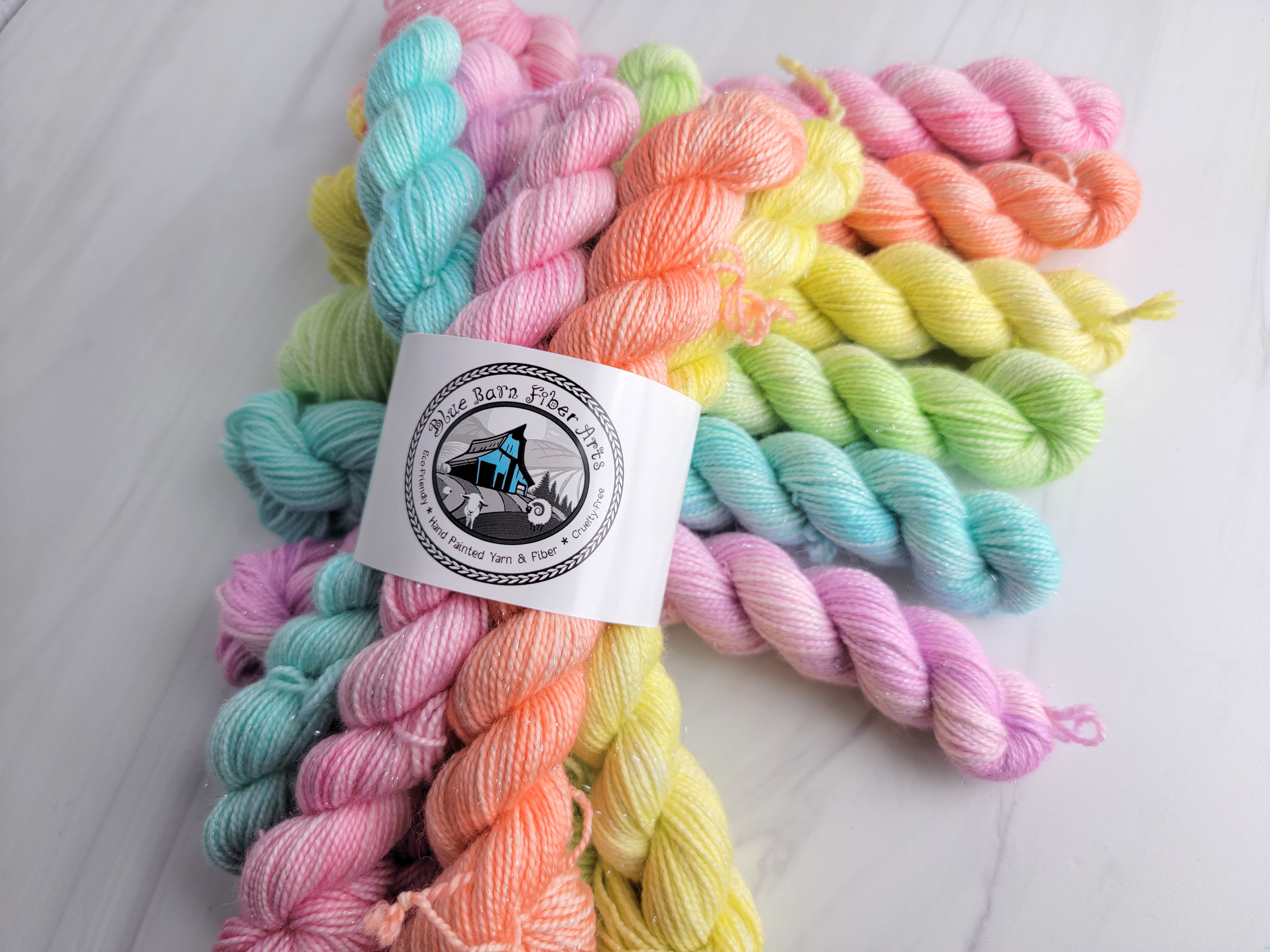 Unicorn Pastel Rainbow mini yarn set of 6 solid colored mini skeins 