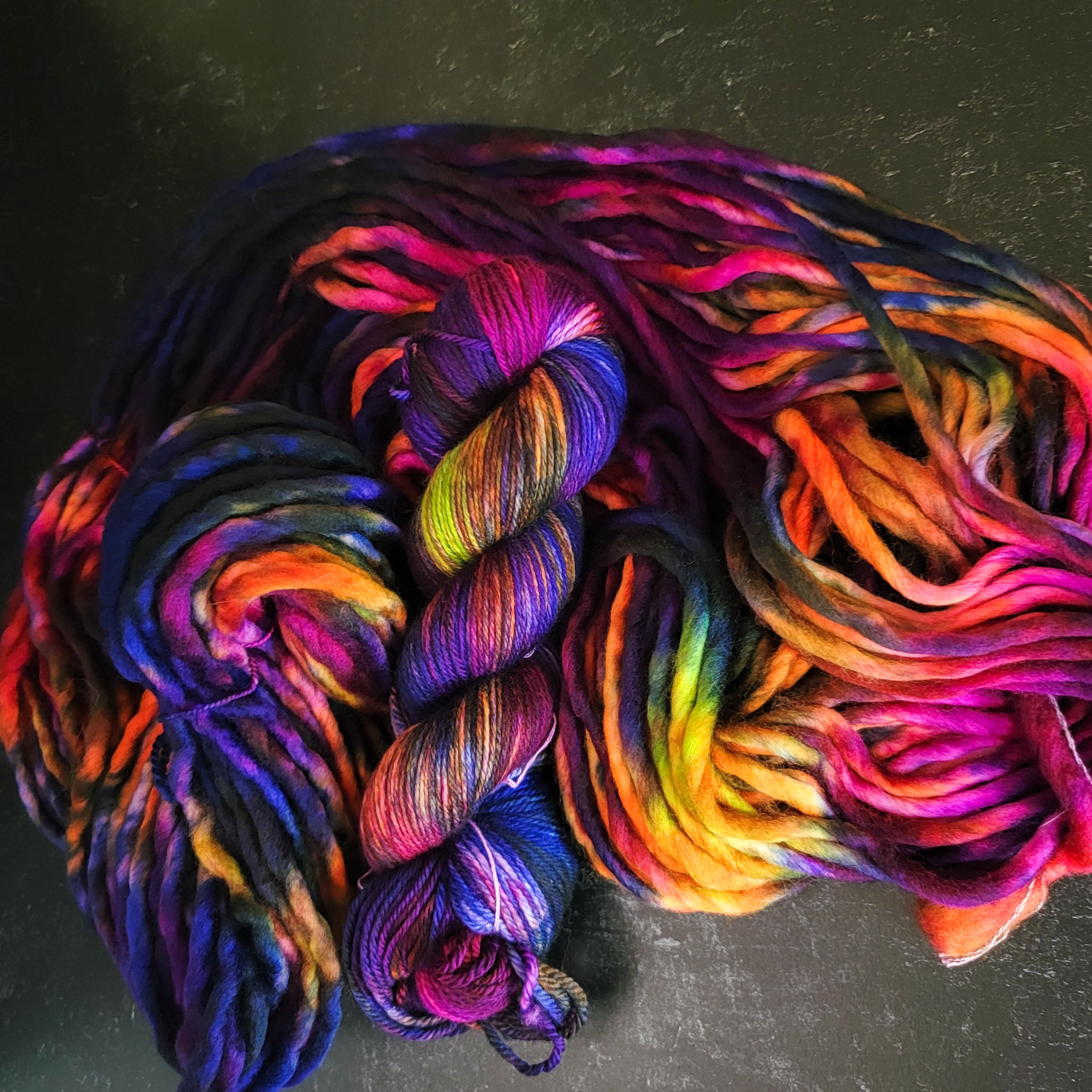 I need some color help from my favorite people!! 😃 which purple color do  you like best to go with this multicolored yarn? I'm going to be doing a  dipped look for