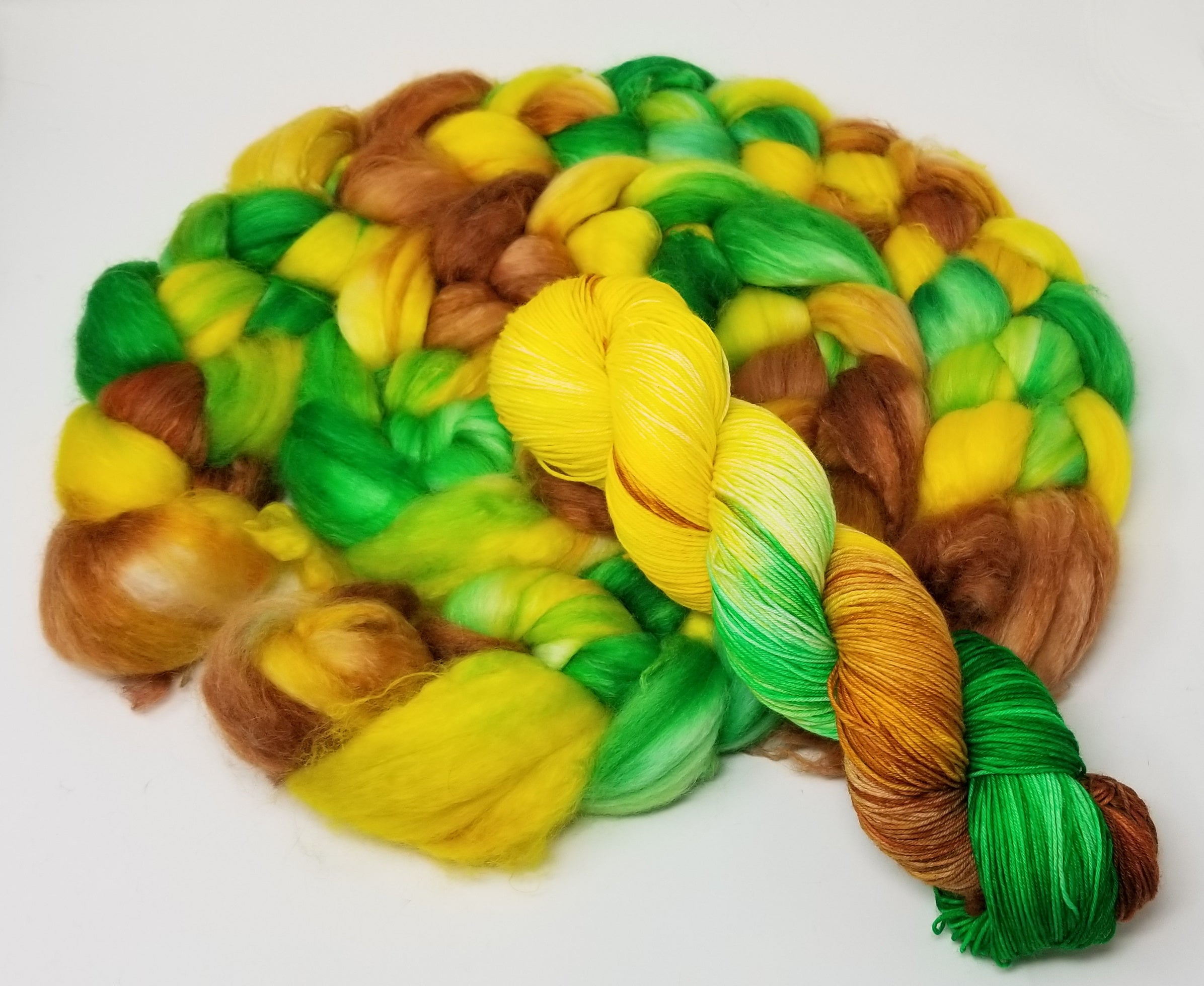 Hand Dyed and Hand Spun 2 Ply Green and Tan Yarn - BFL