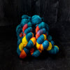 Blue Blooms - Hand dyed sock yarn - teal blue orange yellow red