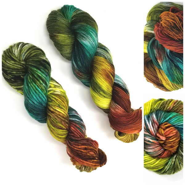 Redwood Dreams- Hand dyed yarn - red brown green
