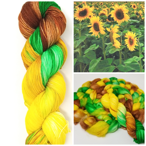 Sunflower - Hand dyed yarn - brown green yellow