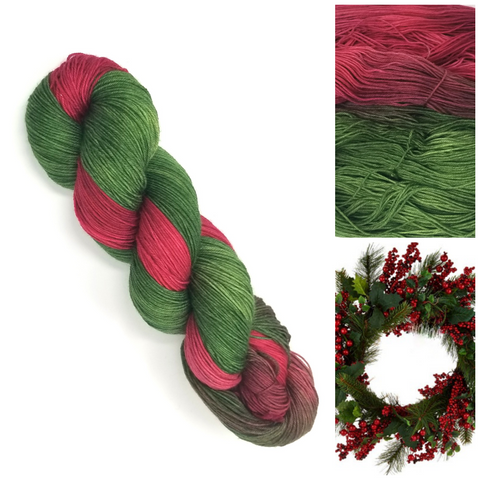 Holly Wreath - Hand dyed variegated yarn - Merino Fingering to worsted