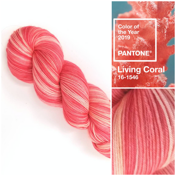 Living Coral - Hand dyed variegated yarn - SW Merino Fingering to worsted