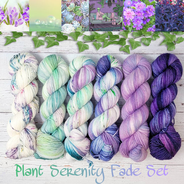 Plant Serenity Fade Set- Blossom, Crazy Alien Plant Lady, Succulent Garden, Dew Drop- four or six 100g skeins of Hand dyed - yarn set