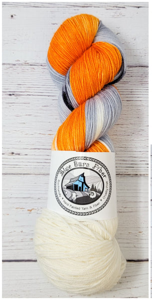 Orange droid - Hand dyed variegated yarn - Merino Fingering to worsted- white grey silver orange