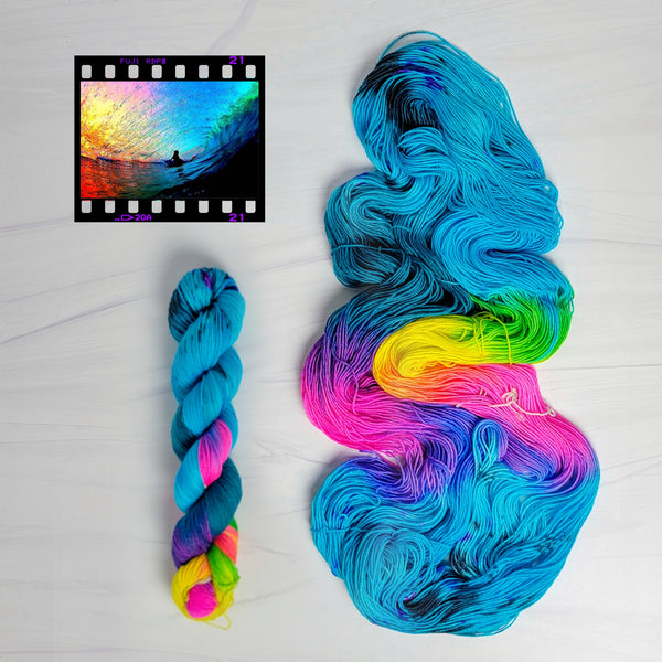 Ride the Tide - Hand dyed yarn - SW Merino lace to bulky blue rainbow
