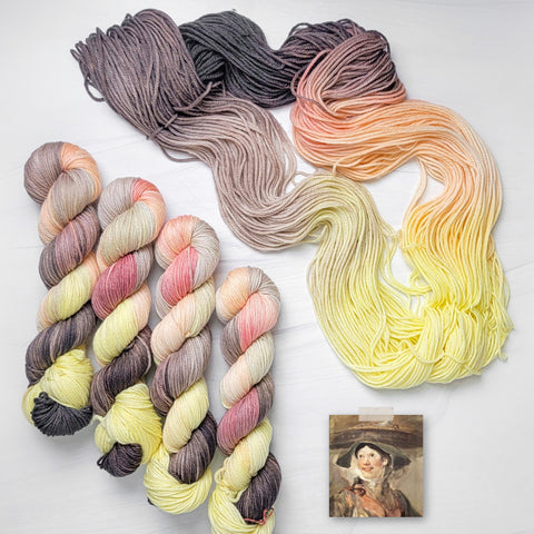 The Shrimp Girl - Hand dyed yarn - Merino Fingering yellow peach brown