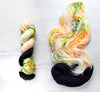 Neon Halloween - Hand dyed yarn, Fingering Weight, assigned color pooling - black and florescent orange green purple glows in black light