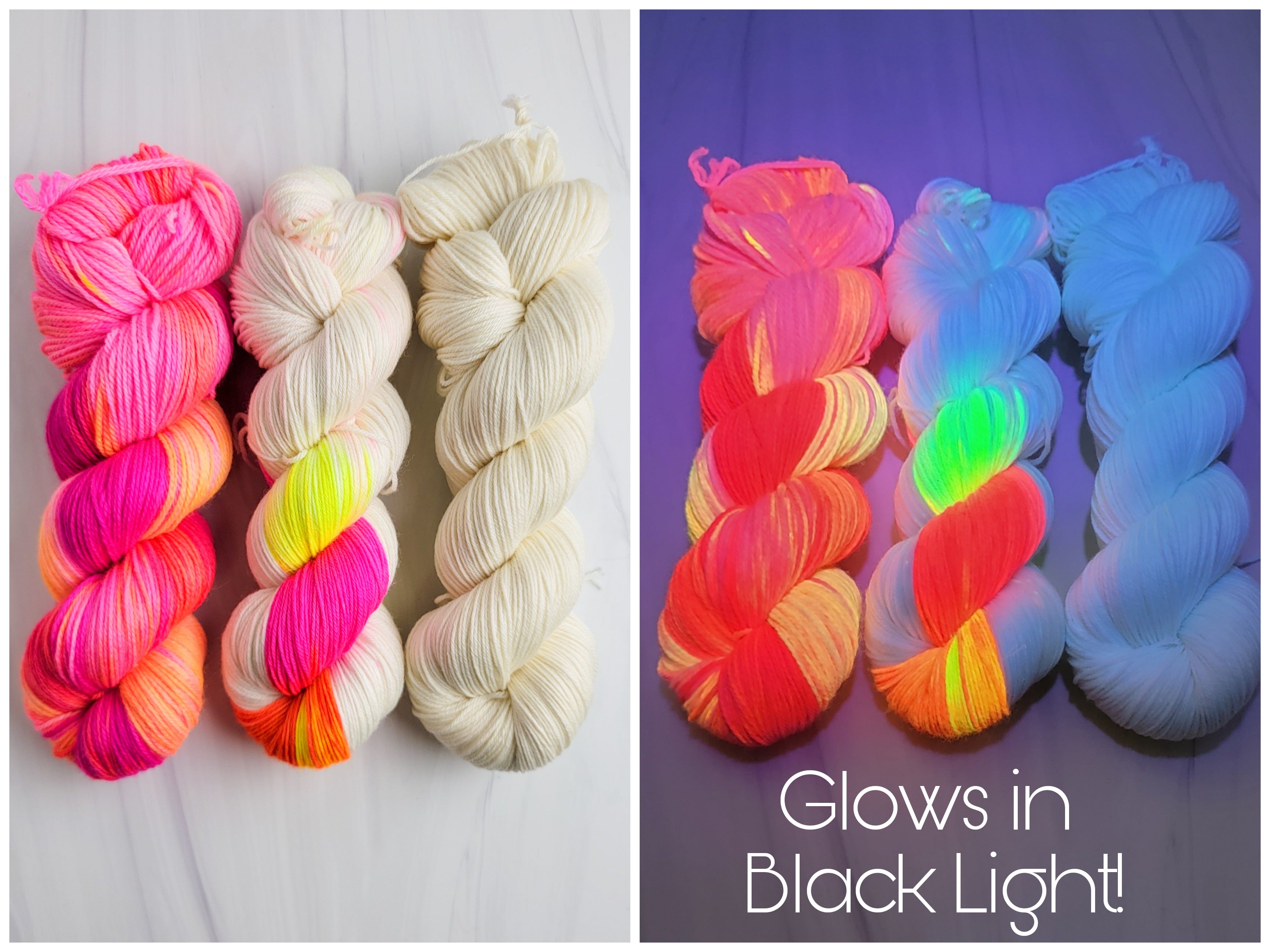 Fade Yarn Set - Neon Flowers Glow Bug White- 3 100g skeins of Hand
