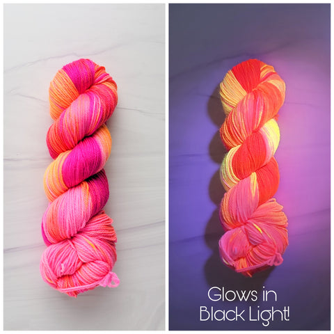 Glow Bug -  Hand dyed variegated yarn - neon pink fuchsia orange yellow