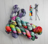 Sally - Hand dyed yarn, Fingering Weight, Halloween yarn - teal green red pink yellow black