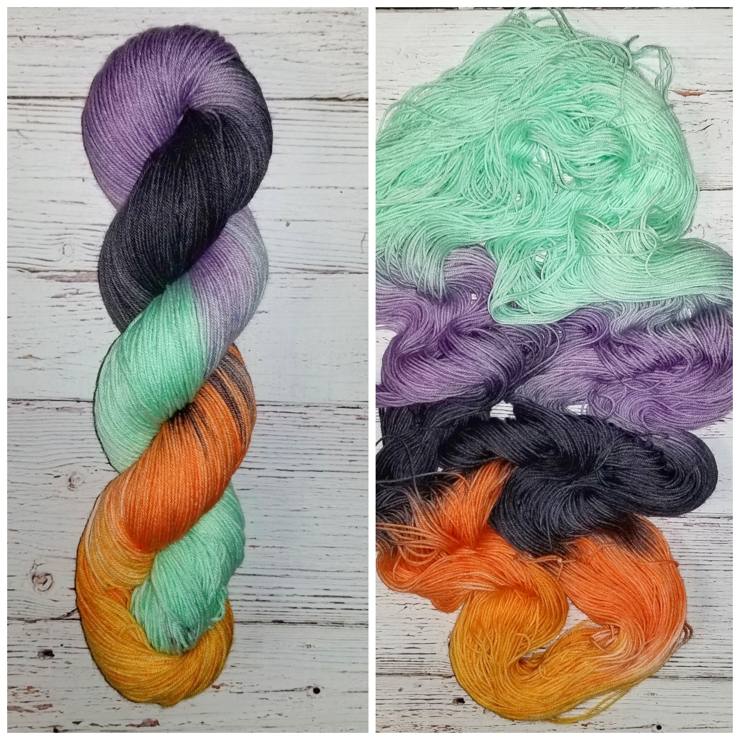 yarn monsters Little Monsters - Hand dyed palindrome yarn - purple orange green blac