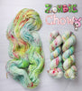 Zombie Chow - Hand dyed yarn, Fingering Weight, Halloween yarn -light lime teal green red speckles