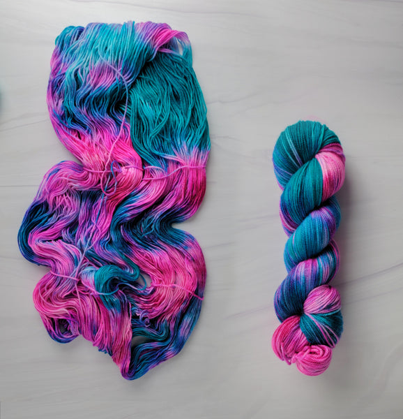 Mermaid Fingers -  Hand dyed variegated yarn - hot pink aqua