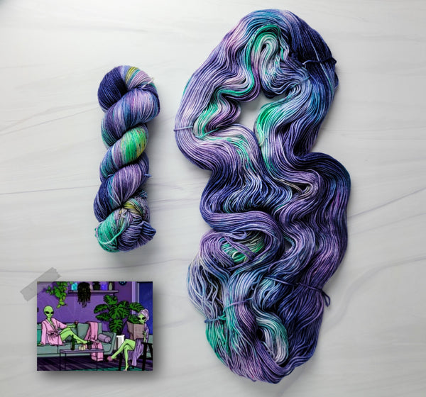 Crazy Plant Lady - Hand dyed deconstructed variegated speckled yarn - Merino Fingering to worsted purple green