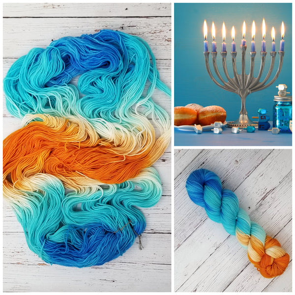 Sufganiyot - Hand dyed variegated yarn - Hanukkah theme- Merino Fingering to worsted
