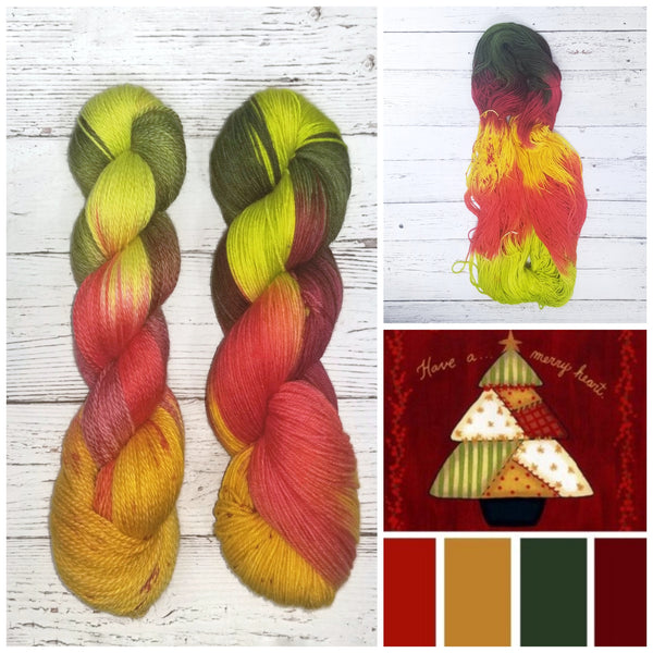 Patchwork Christmas - Hand dyed variegated yarn - Merino Fingering to worsted