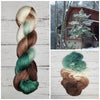 Snow Cabin - Hand dyed variegated yarn - brown green white palindrome