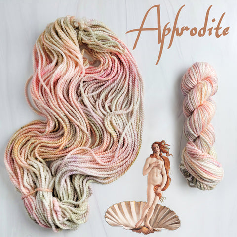 Aphrodite - Hand dyed Variegated yarn -  Fingering to bulky-  Greek Goddess collection pastel peach green yellow brown sand
