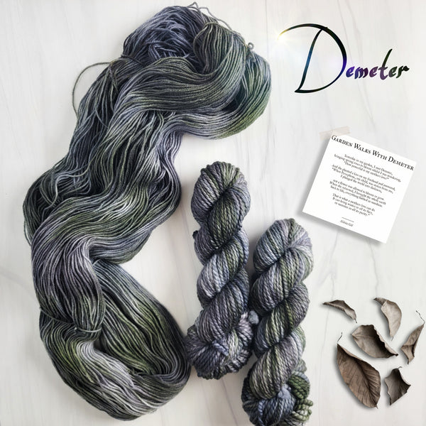 Demeter - Hand dyed Variegated yarn -  Fingering to bulky-  Greek Goddess collection - tornado grey olive green blue gray