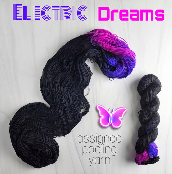 Electric Dreams - Hand dyed yarn -SW Merino Fingering Weight pink purple black