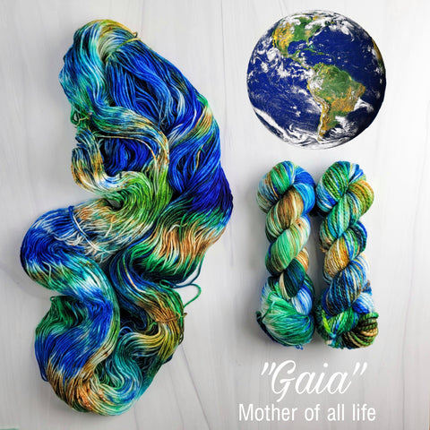 Gaia - Hand dyed Variegated yarn -  Fingering to bulky- Greek Goddess collection sapphire blue brown white emerald green with speckles