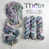 Theia - Hand dyed Variegated yarn -  Fingering to bulky-  Greek Gods collection - pink gerb green slate blue grey speckled Greek Goddess collection