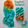Copper Patina - Hand dyed assigned pooling yarn - turquoise with bright orange pop