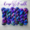 Leap of Faith - Hand dyed Variegated yarn -  Fingering to bulky-  transformation series -blue violet purple pink yellow rainbow
