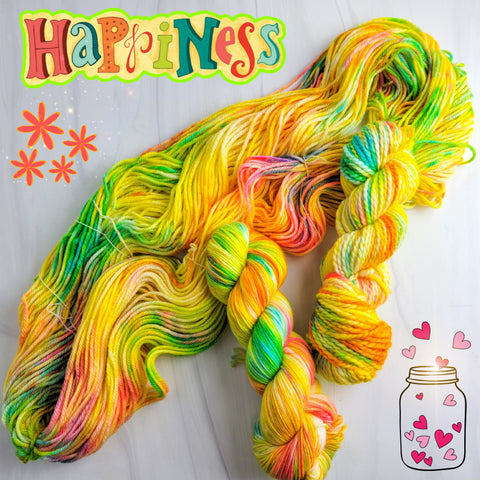 Happiness - Hand dyed Variegated yarn -  Fingering to bulky-  yellow rainbow lime green orange - Transformation Series