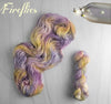 Fireflies -  Hand dyed variegated yarn - toffee caramel yellow gold purple orange speckles