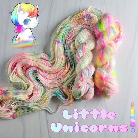 Little Unicorns - Hand dyed yarn - white with neon rainbow speckles drizzled