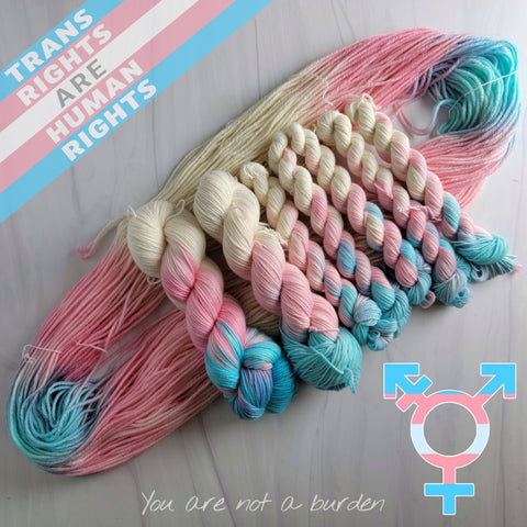 You Are Not A Burden - Transgender Flag - Hand dyed variegated yarn - pink blue white trans pride LGBTQ