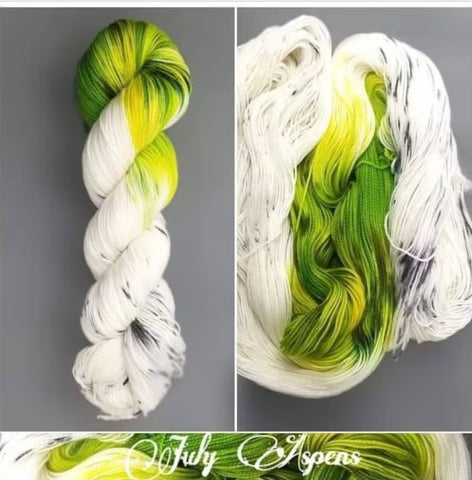July Aspens - Hand dyed Color Pooling yarn - white green yellow assigned color pooling yarn