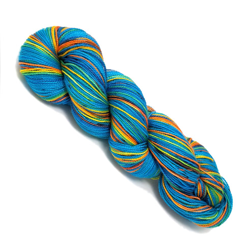 Fordite Patina - Hand dyed yarn -Fingering 400+ yards turquoise blue orange