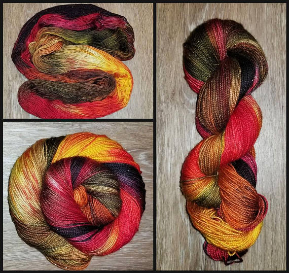 Harvest Time-  Hand dyed yarn -red black yellow brown moss