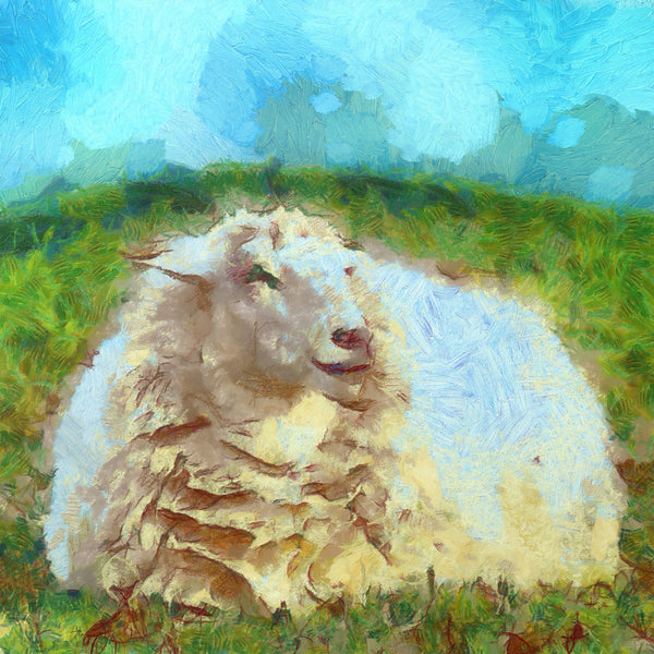 Art Print -High Quality- Oil Painting- Smililng Sheep