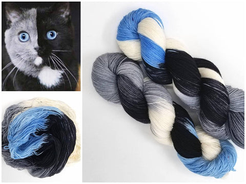 Narnia - Hand dyed yarn Fingering Weight black white grey blue