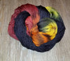 Out of the Ashes-  Hand dyed yarn black red orange yellow brown
